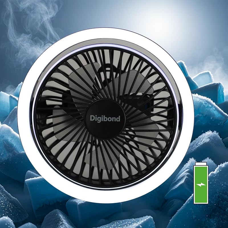 Small Fan, High Power Silent Desk Fan Portable USB Fan 2000mAh Rechargeable Battery Powered, 3 Speed 5.3in with Night Light/Hook,180°Rotated Easy Clean (Black)