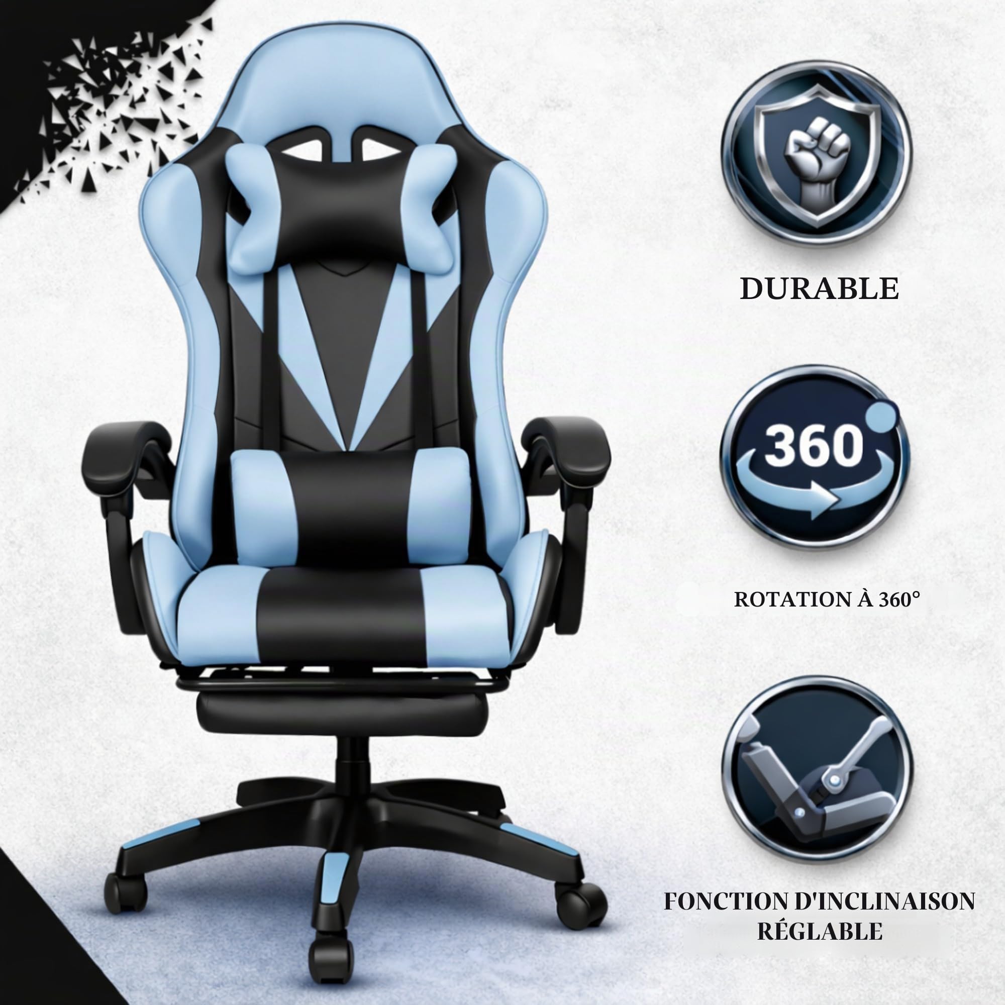 Bayt Fauteuil De Jeu Ergonomique pour La Maison - Fauteuil De Bureau À Dossier Haut avec Soutien Lombaire | Fauteuils D'Ordinateur en Similicuir pour Adultes Et Adolescents - Bleu Et Noir