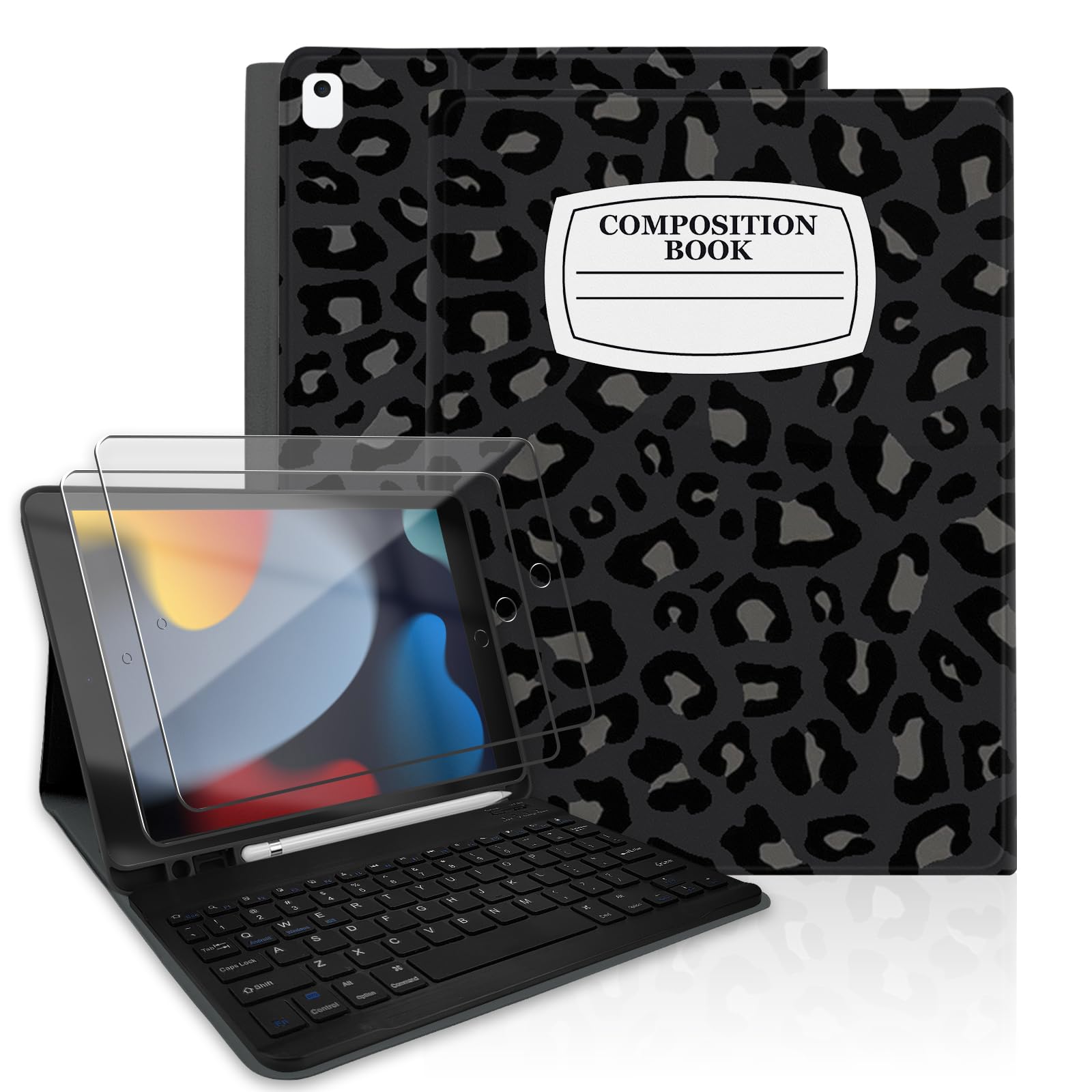 Funda con teclado para iPad 9 generación que evita arañazos y caídas con cristal protector 8