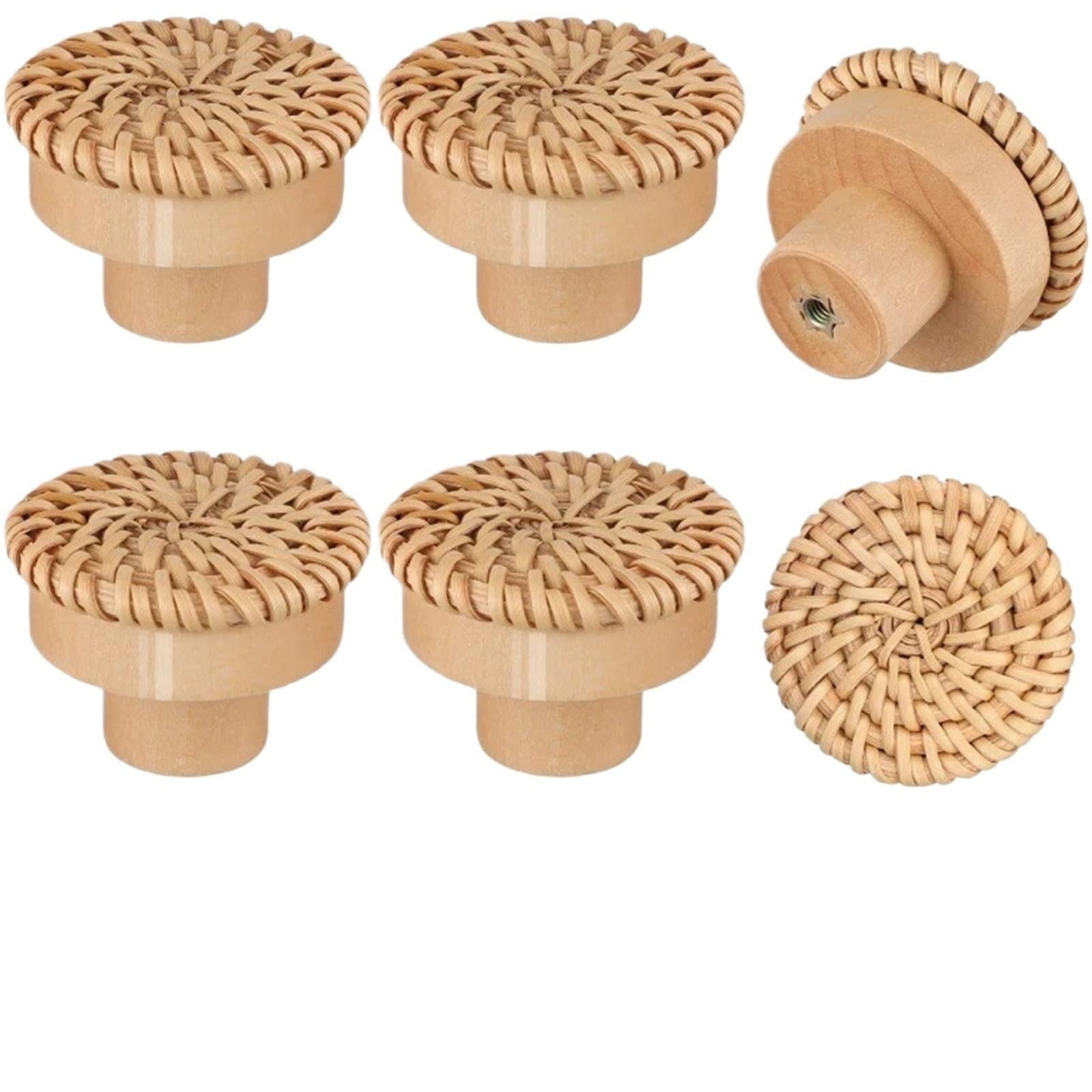 Lsnnmu One Color 24Pcs Rattan Drawer Knobs Wooden Dresser Handmade Cabinets Handles Furniture Wardrobe Door Pulls For Home