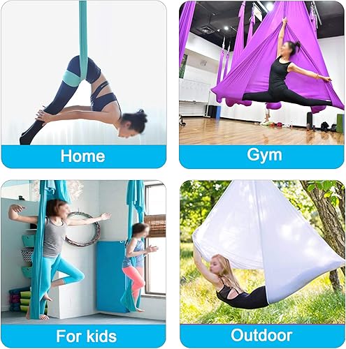 Miniatura 5 de FOSER - Hamaca de yoga con diseño de habilidad aérea para yoga, kit de hamaca antigravedad, con cadenas de margaritas, con guía de uso, muchos