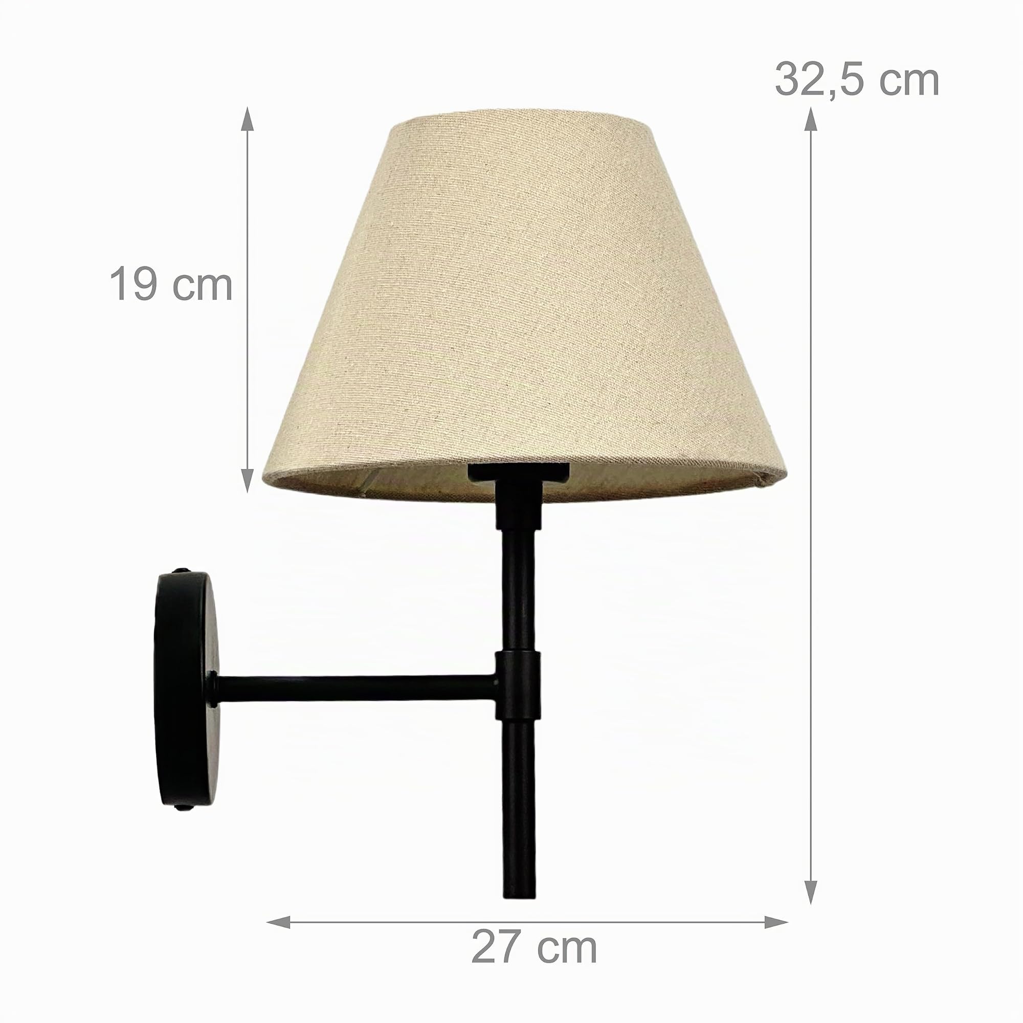 Relaxdays Lampada da Parete, Paralume in Tessuto, Design Minimalista, Attacco E27, 32,5 x 27 cm