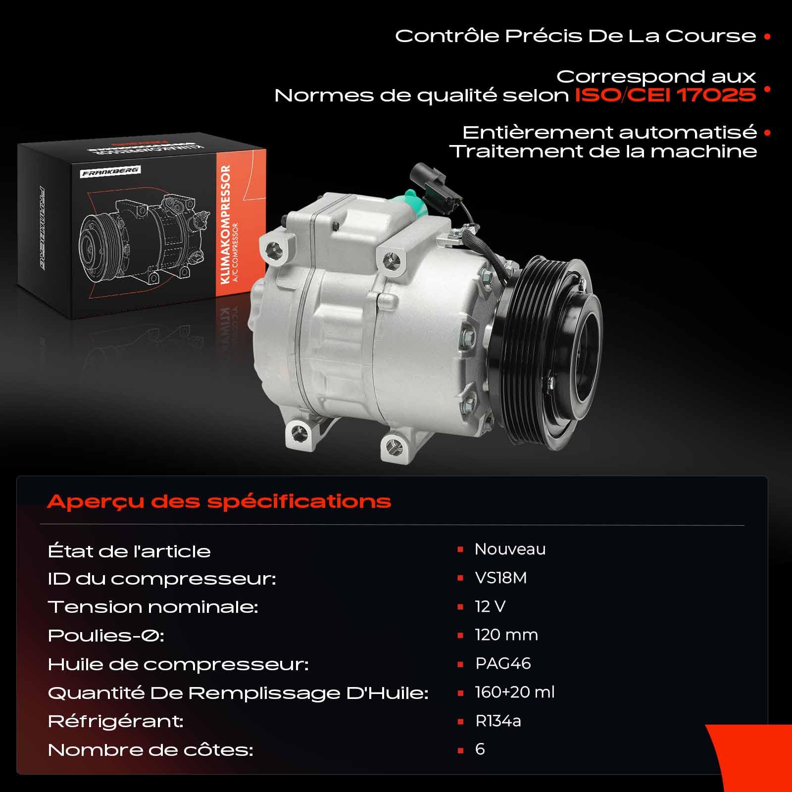 Frankberg Compresseur de climatisation avec embrayage 977012B100 | Compatible avec: Fourgonnette/SUV Santa Fe II CM, Cee'D SW ED, Santa Fe II CM, Magentis M.G, Grandeur TG, i30 Estate FD