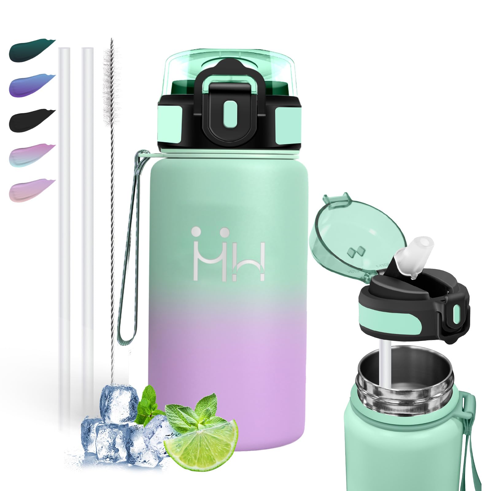 Stainless Steel Water Bottle, 0.5 L, Children's Water Bottle, BPA-Free, Water Bottle with Straw, Leak-Proof, Suitable for Carbonated Drinks, Water Bottle for School, Leisure, Everyday Use, Camping โ image 1