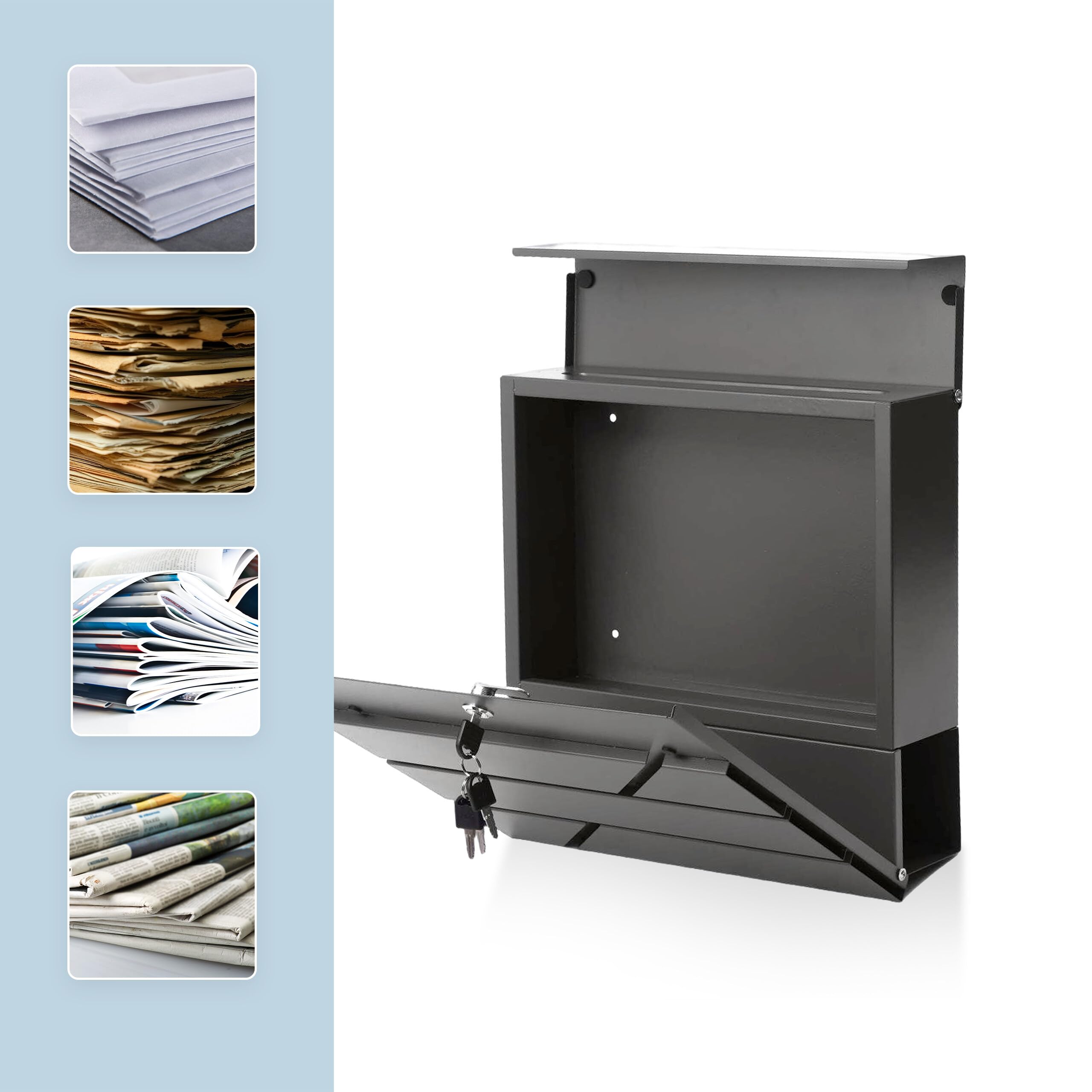 Buzón Relaxdays con Compartimento para periódicos, HBT: 37 x 37 x 11 cm, DIN C4, Apto para Exteriores, 4 Llaves.