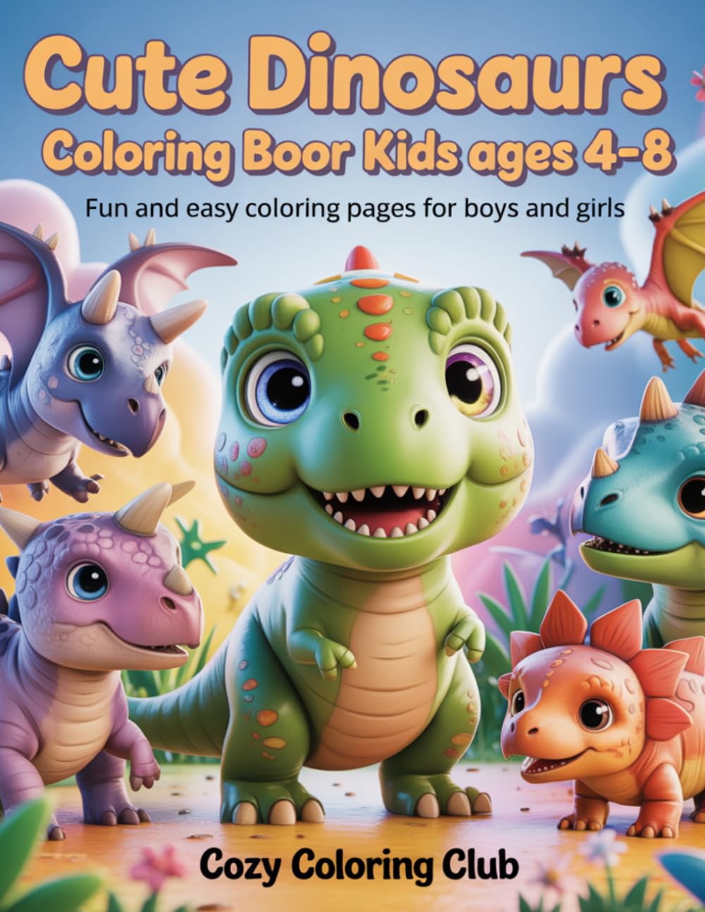 Cute Dinosaurs Coloring Book for Kids Ages 4–8: Fun and Easy Coloring Pages for Boys and Girls