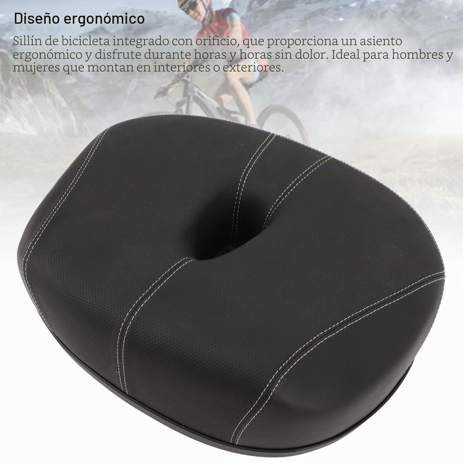 BuyWeek Sillín de bicicleta sin conexión, asiento de bicicleta PU cuero grueso hueco transpirable asiento de bicicleta para bicicleta plegable de bicicleta de montaña mtb (sillín de bicicleta de cuero