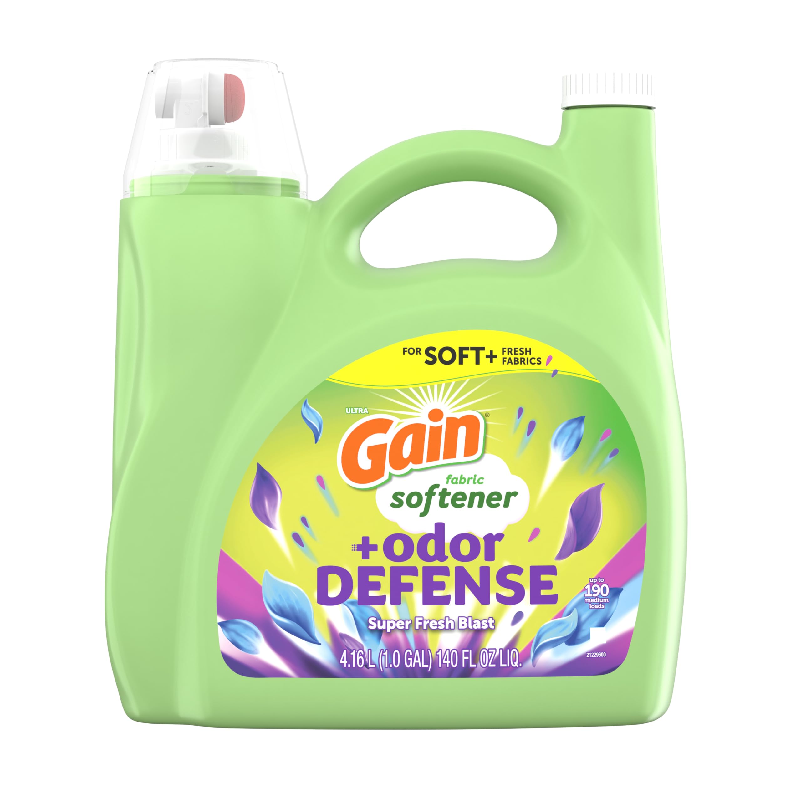 Gain Odor Defense Liquid Fabric Softener, Super Fresh Blast scent, 140 FL OZ, 190 loads, 2 in 1 Freshness plus Odor Protection