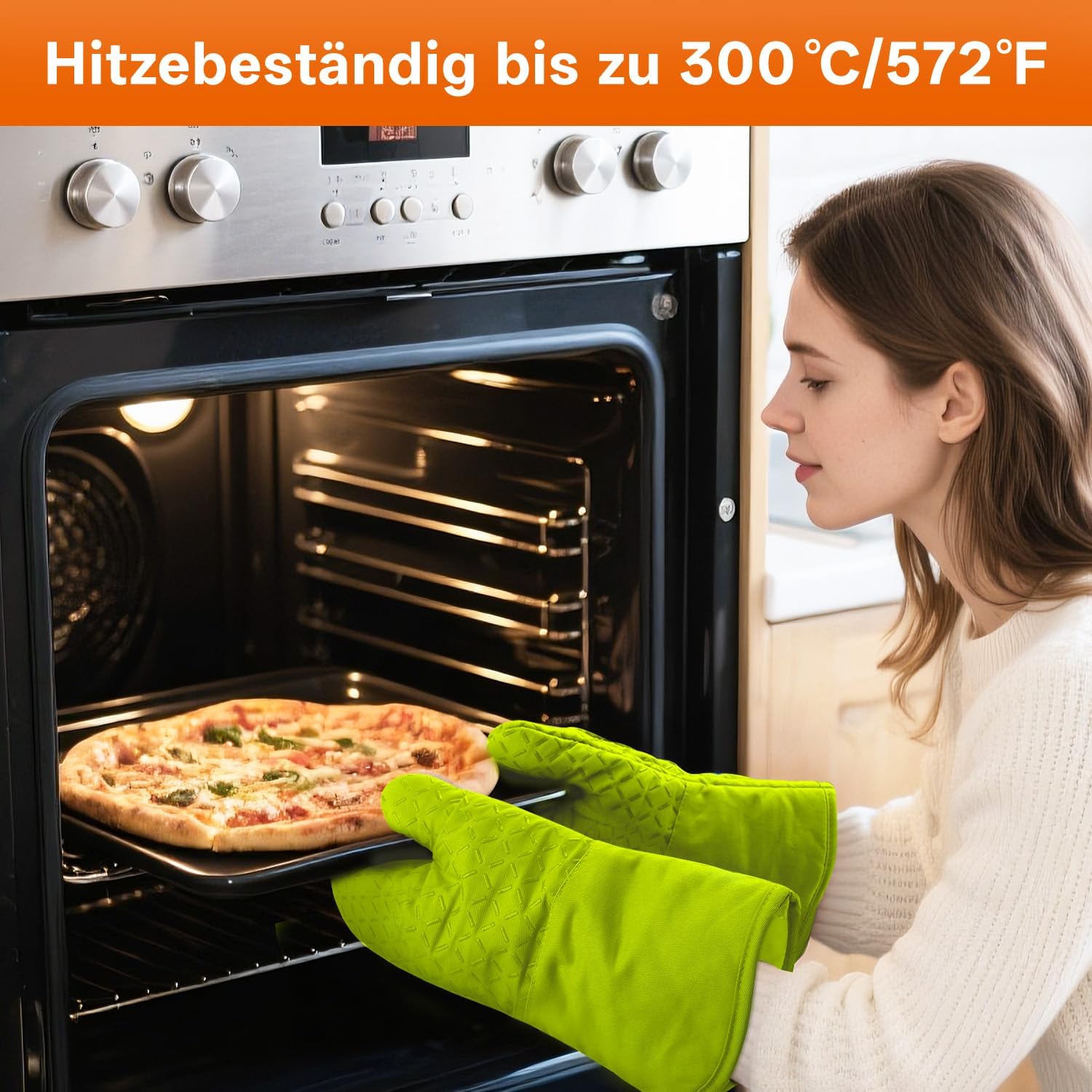 MILcea Rękawice kuchenne, rękawice do garnków, zestaw 4 szt. – rękawice kuchenne odporne na temperaturę do 300°C, antypoślizgowe, przedłużające, miękkie, do pieczenia, rękawice kuchenne, zielone