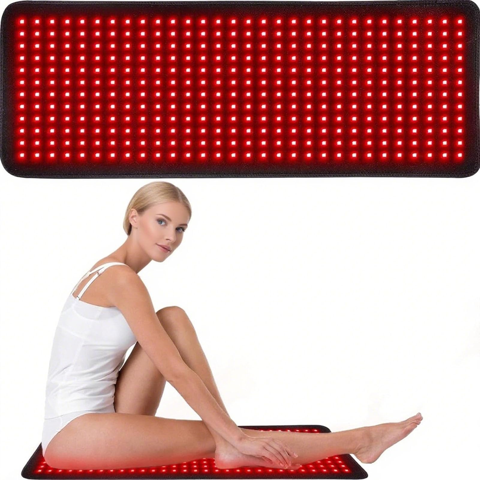 Esterilla De Terapia De Luz Roja De 5 Velocidades Y 360 LED,Infrarroja Cercana,Diseñada para Terapia De Cuerpo Completo,Controlador Multifuncional(Size:100 * 55cm,Color:Black)