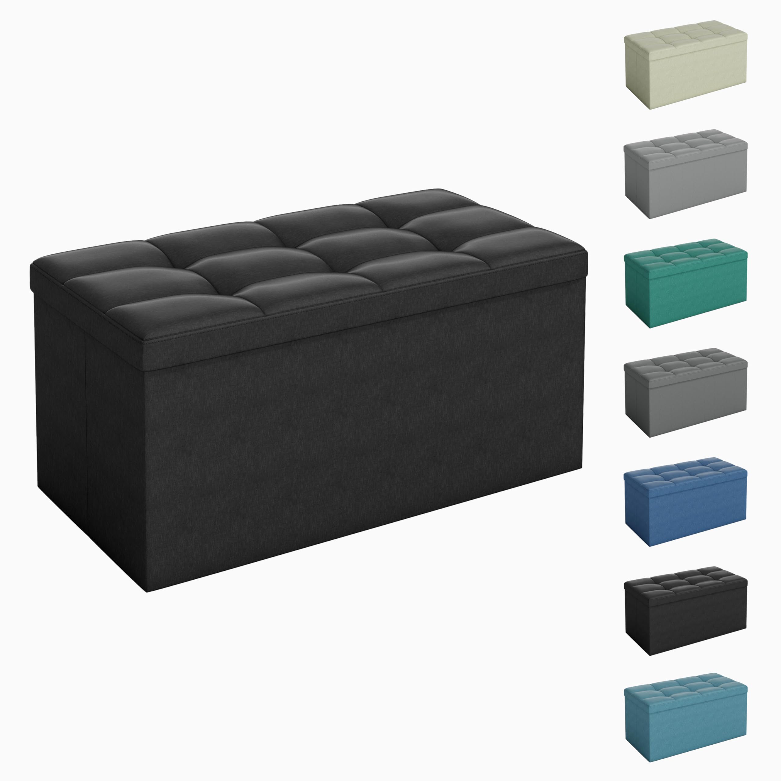 mcc direct Foldable Storage Ottoman Bench with Lid, Large Storage Chest Footstool for Bedroom, Living Room or Entryway, Space Saving Seating & Storage Solution, 76 cm, [Black]