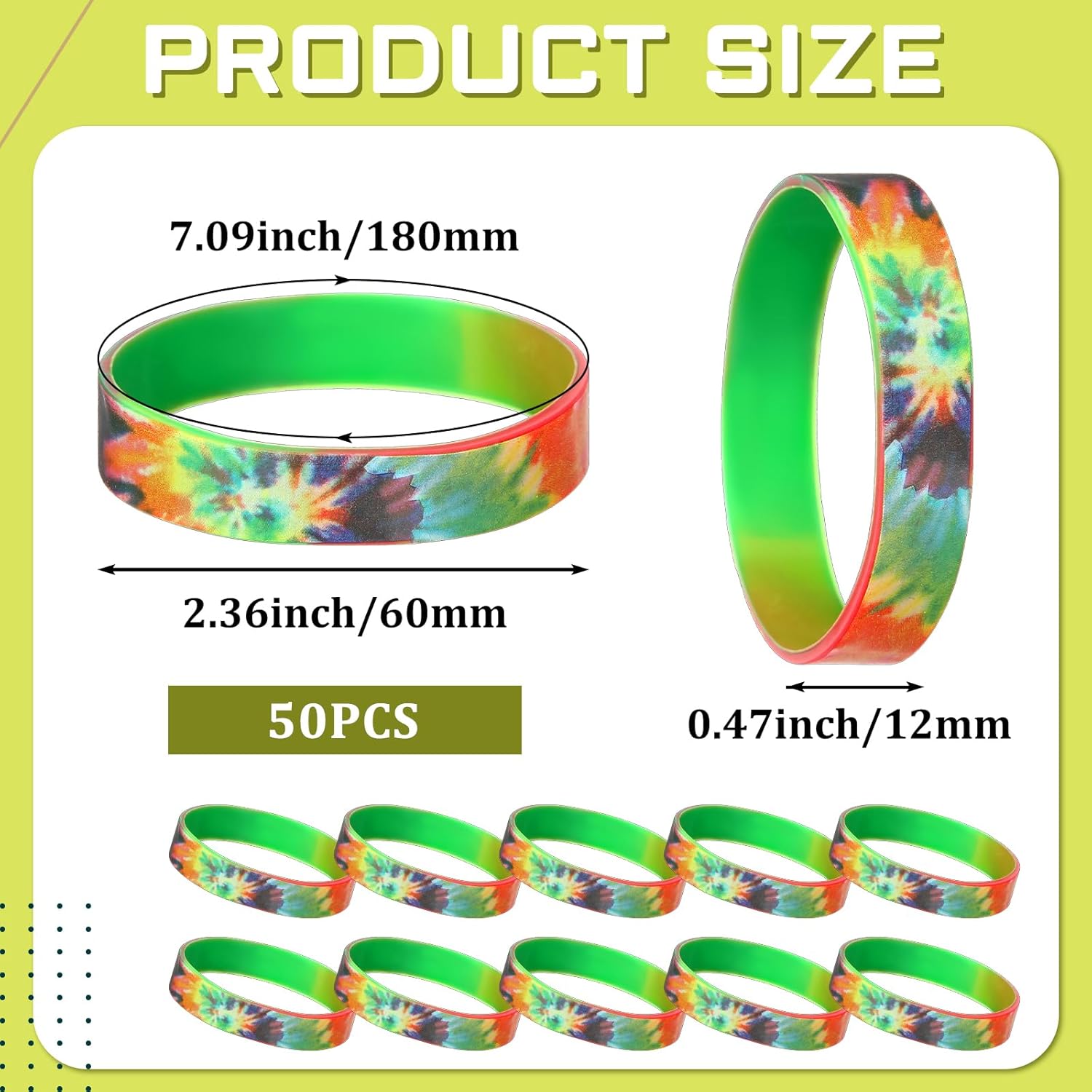 50 Pcs Rubber Bracelets Rainbow Silicone Wristbands Multicolor Sports Rubber Bracelets Tie Dye Party Favors for Teens Men Women