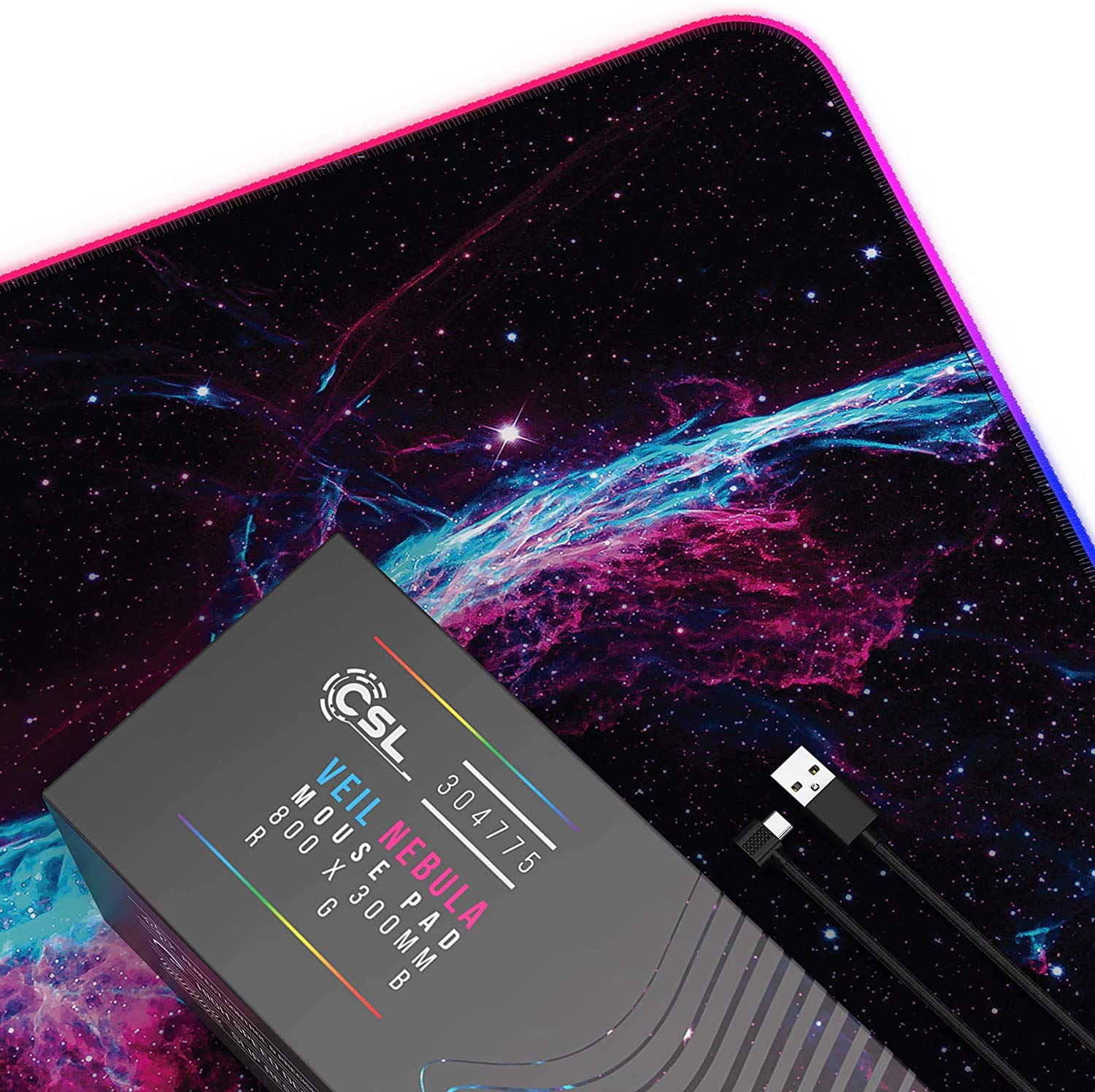 Titanwolf Tappetino Mouse Gaming RGB XXL - 800x300 Mm Con 7 Colori E 4 Effetti LED, Superficie Tessuto Impermeabile, Nero - 2