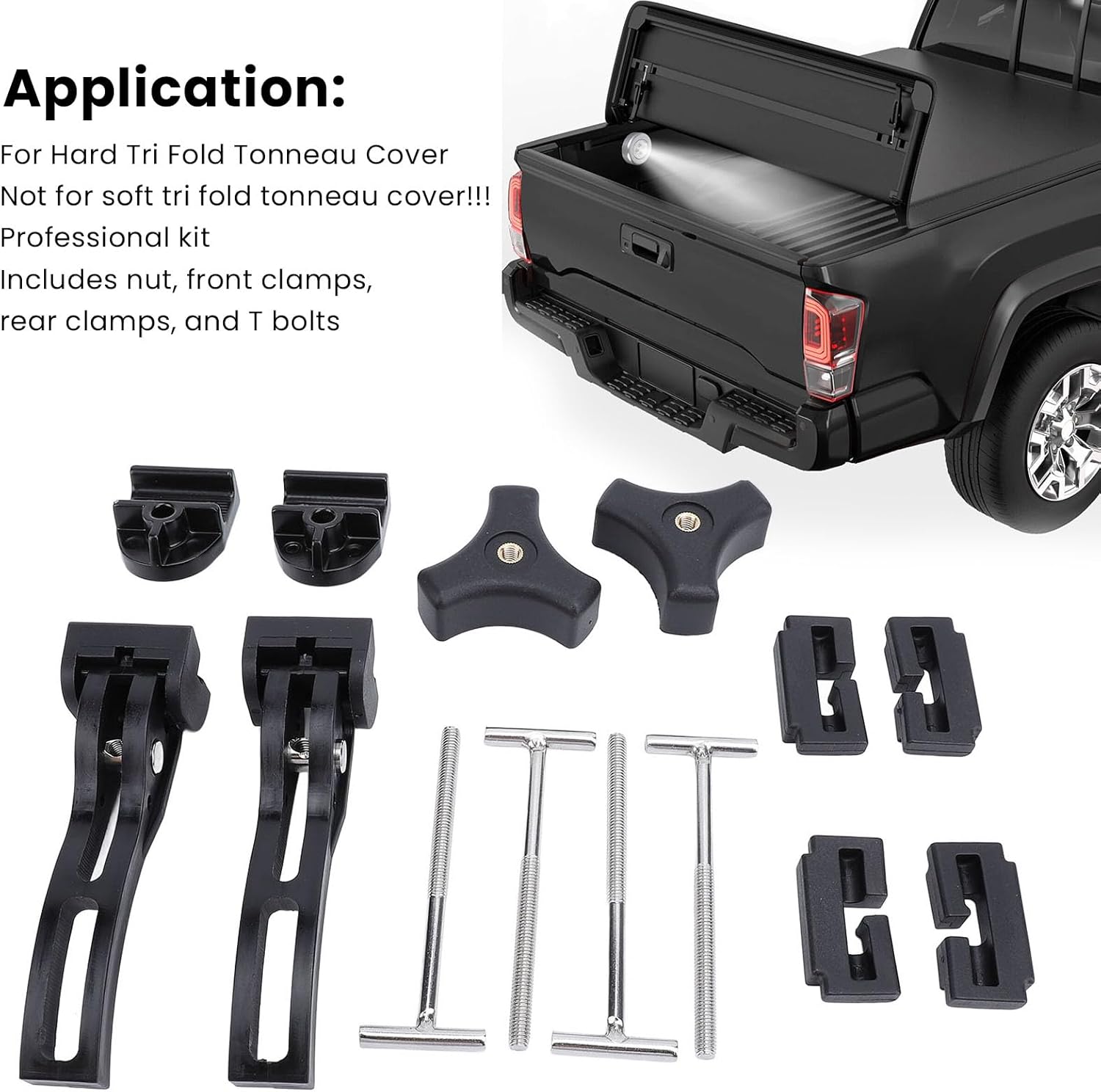 Replacement Parts Kit for Hard Tri Fold Quad Fold Truck Bed Cover, Nut T Bolt Front Rear Clamp Set with ABS and Metal Components for Durable Tonneau Cover Repair
