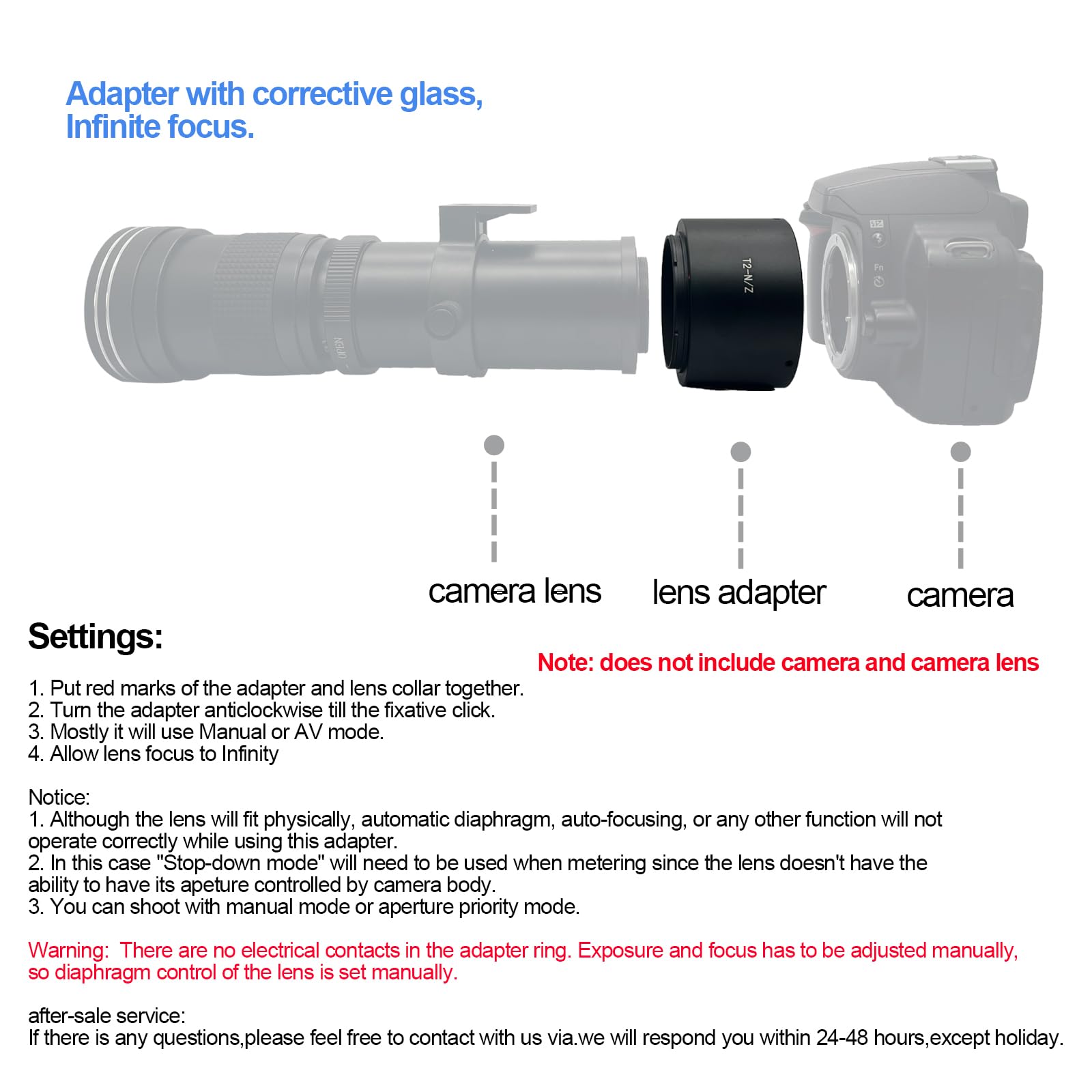 T2-Niko Z-Adattatore per obiettivo con filettatura T-Mount T2,compatibile con Nik Z7 e Z6 senza specchio,adattatore T2 to Niko Z Lens
