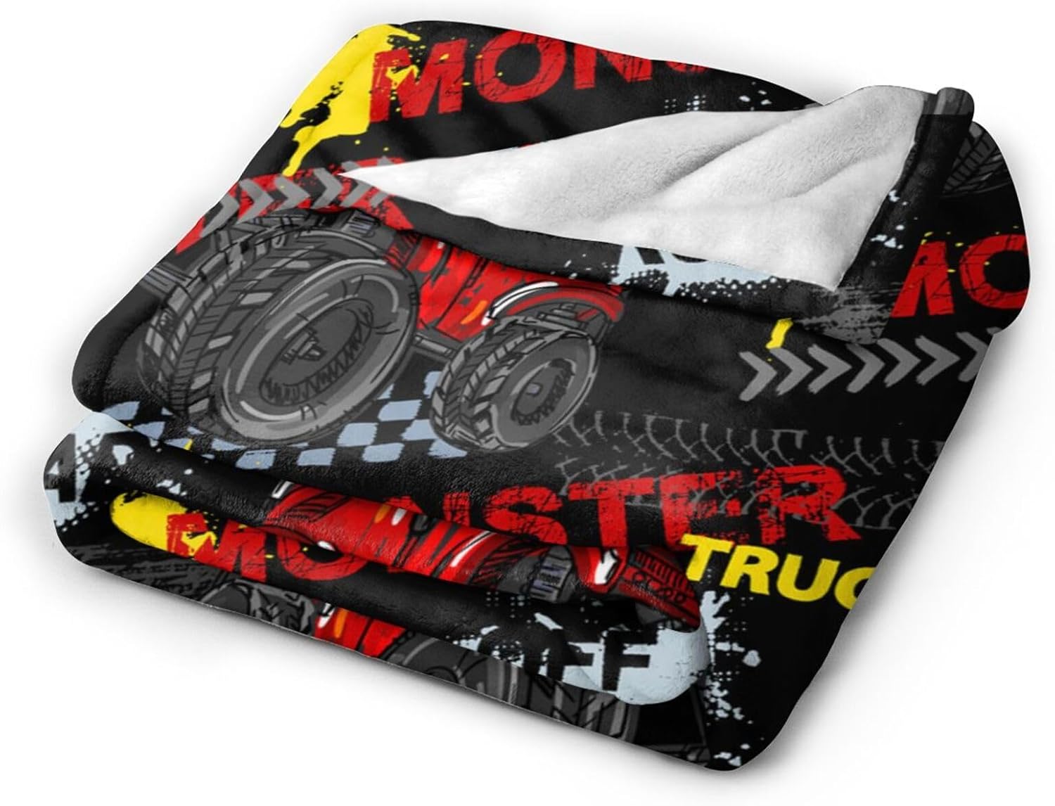 Monster Cartoon Truck Black Red Car Throw Blanket Soft Bed Bedding Warm Cozy Plush Flannel Fleece Blankets Gifts for Boys Teens Men, Sofa Couch Bedroom Home Decor, 80"x60"