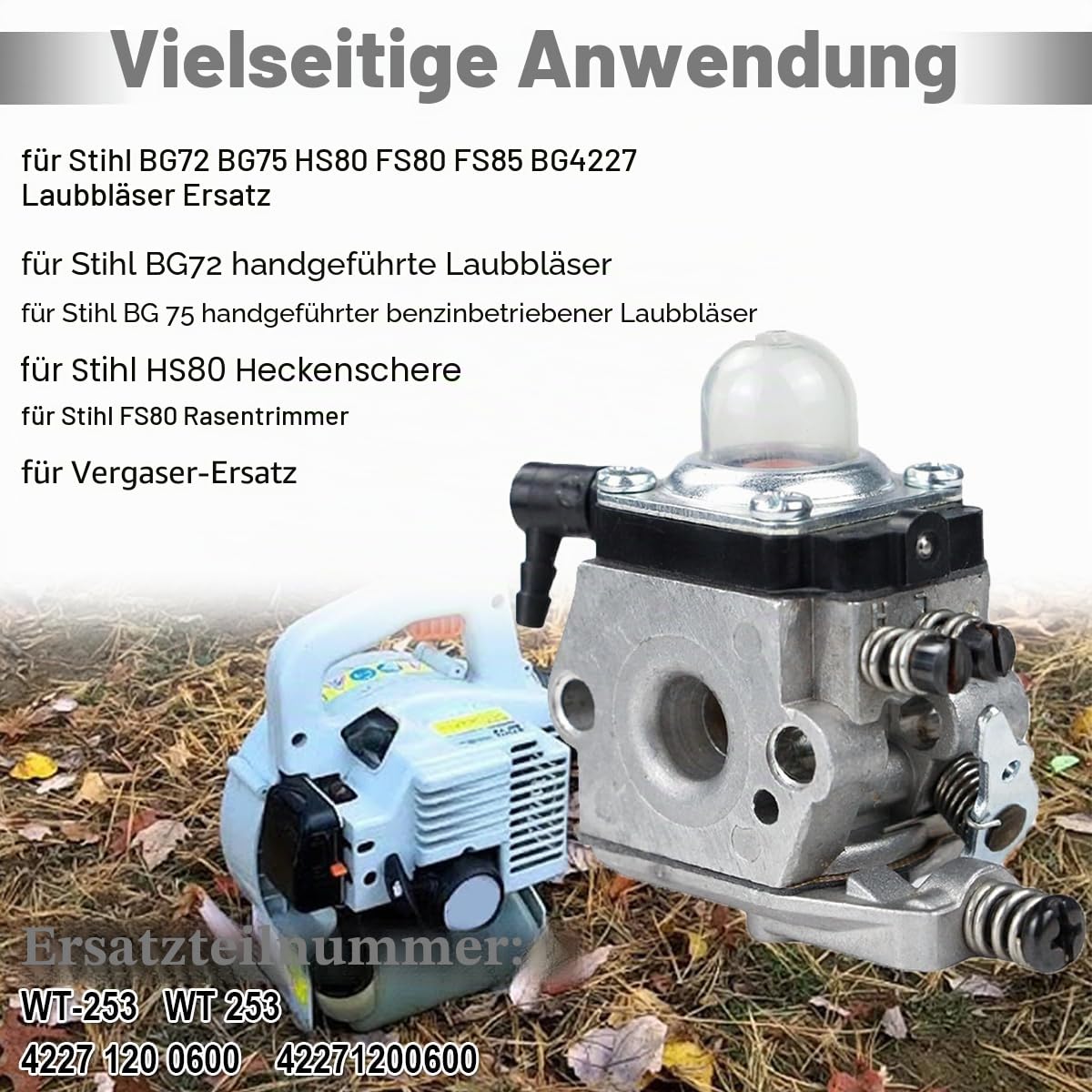 ZAMDOE WT-253-1 Vergaser für Stihl BG72 BG75 HS80 FS80 FS85 BG4227 Laubbläser Ersetzt WT253 42271200600 mit Luftfilter Zündkerze Kraftstofffilter Kraftstoffleitung