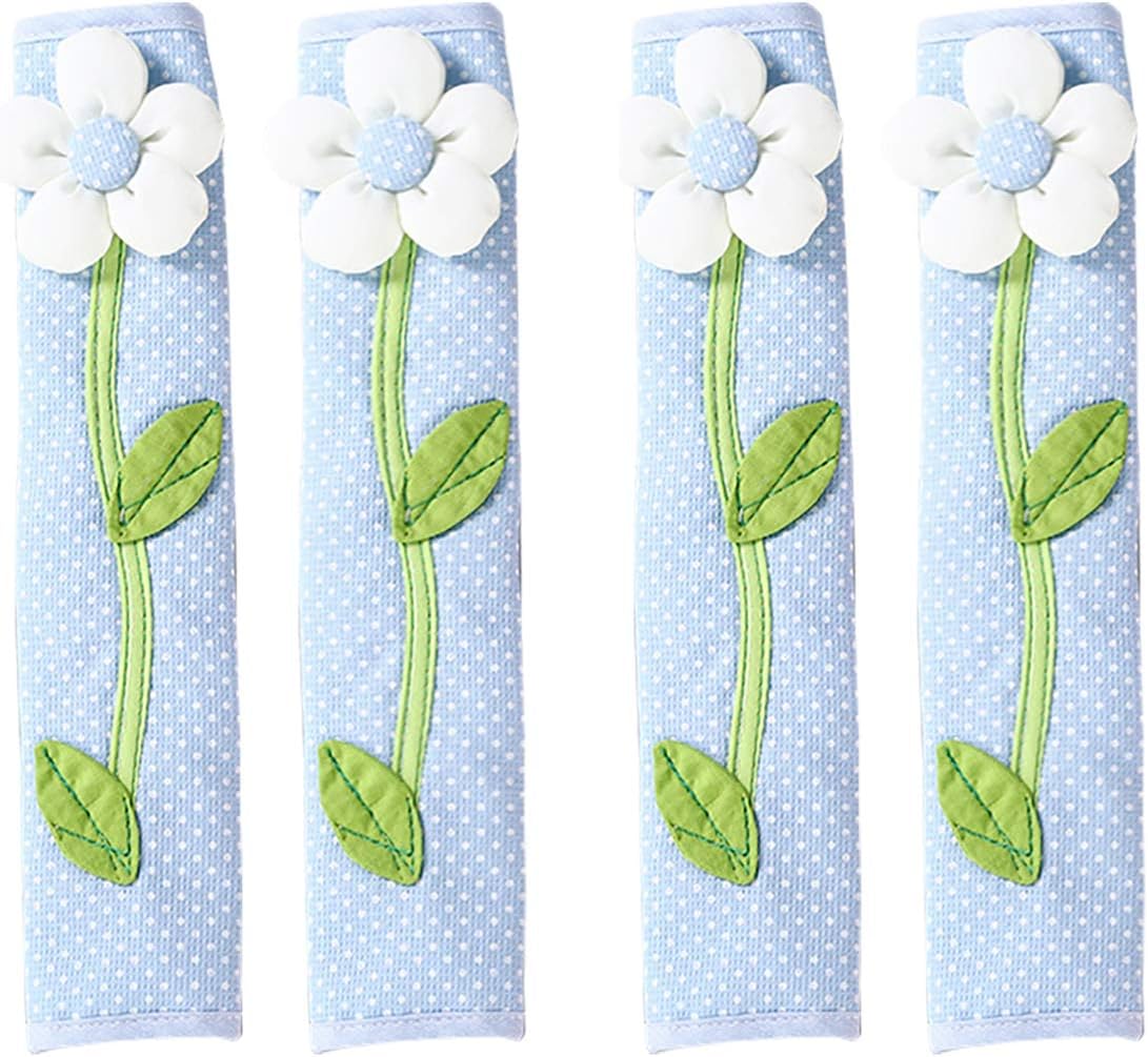 KEFAN Refrigerator and Door Handle Covers Kitchen Appliance Protective Gloves Anti-Slip Decor for Ovens Microwaves (4 Blue Flowers)