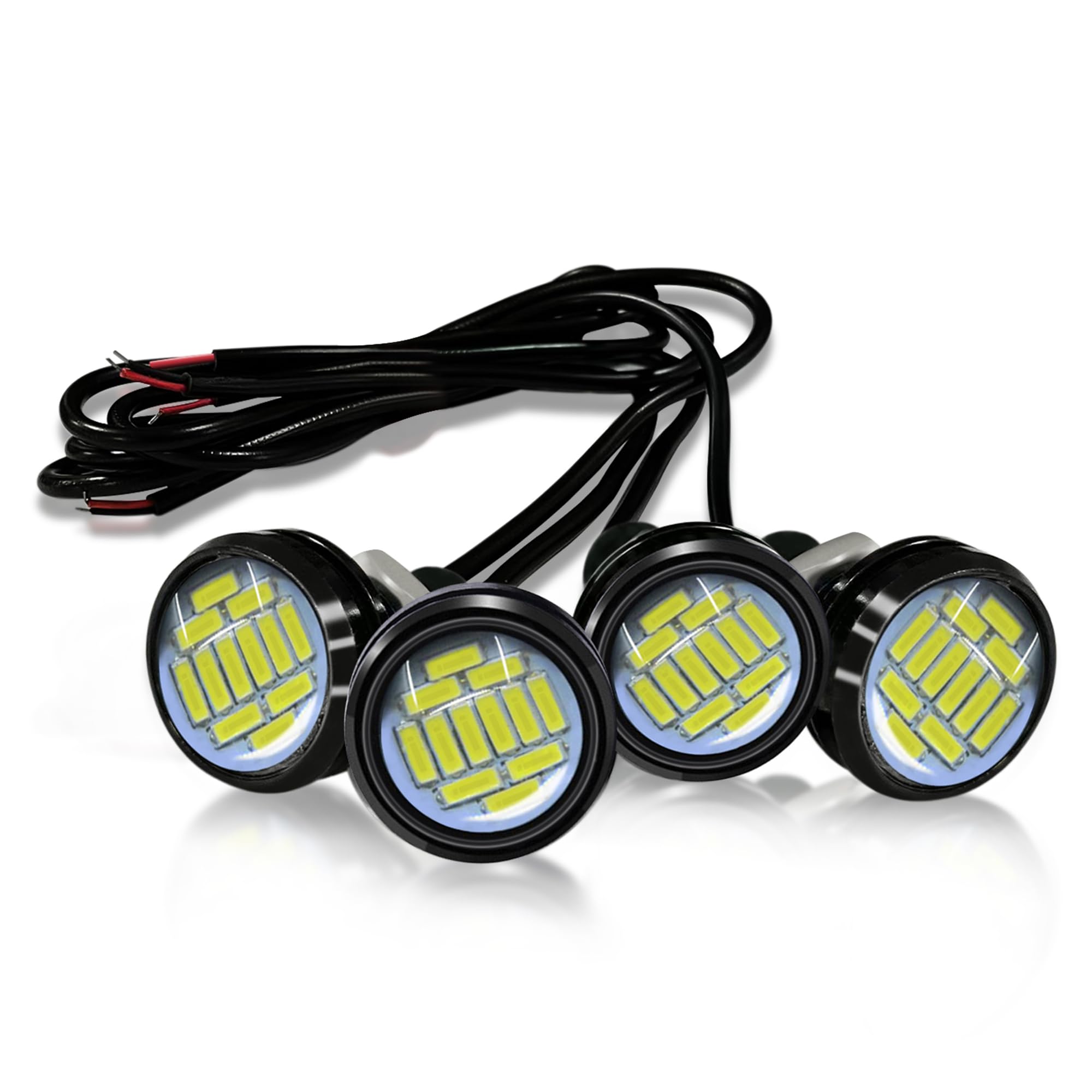 JRQLOV 4pcs 23mm 4014 Eagle Eye Led Light-Ultra Bright Daytime Running Lights DRL Tail Lights Bulbs 12V 6500K Fog Light Backup Marker turn Signal Light DIY for Car Truck RV Motor Motorcycle(White)