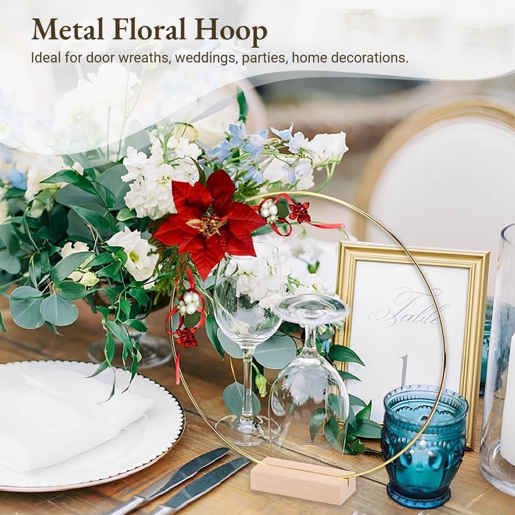 25 Sets Metal Wreath Hoops, 12 Inch Floral Rings with Wooden Card Holders, DIY Wedding and Craft Decor