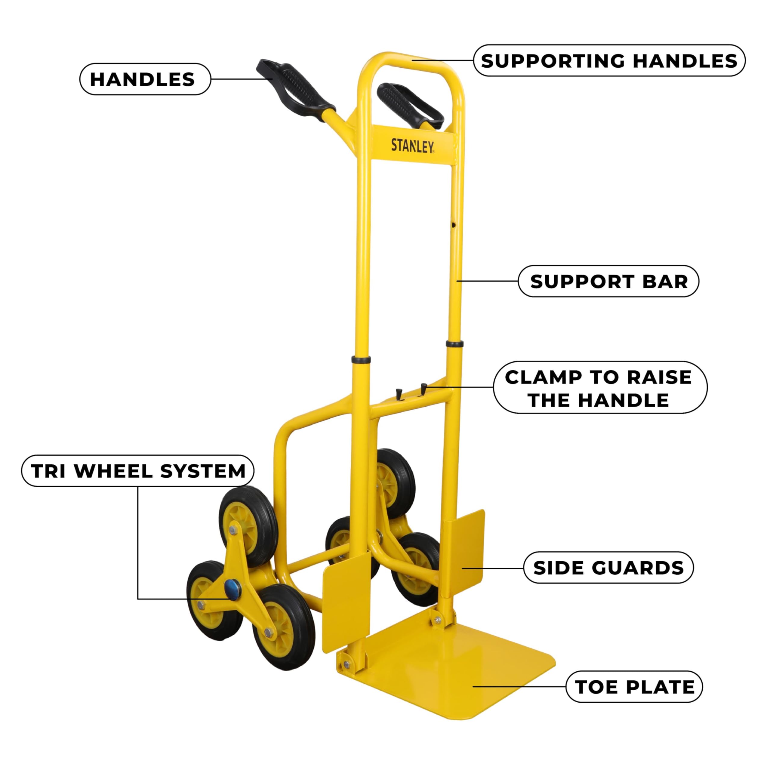 Stanley FT521 Diable Pliant - Chariot de Transport avec 6 Roues de Diable - Max. Capacité de Charge 120KG - Métal - 68 x 49 x 113 CM - Pliable