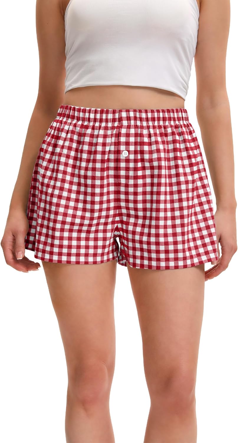1/4 Pack Women's Boxer Shorts Summer Pj Gingham Plaid Pajama Casual Lounge Cotton Sleep Shorts Y2K Beach Bottoms - Image 3