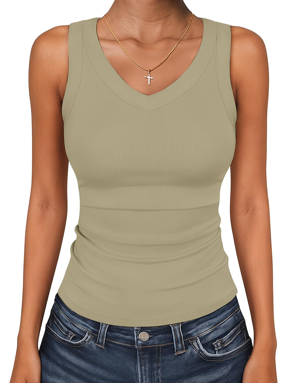 Cuptacc Tank Top Damen V Ausschnitt Sommer Casual Oberteile Slim Fit Modal Ärmellos Stretch Basic Top