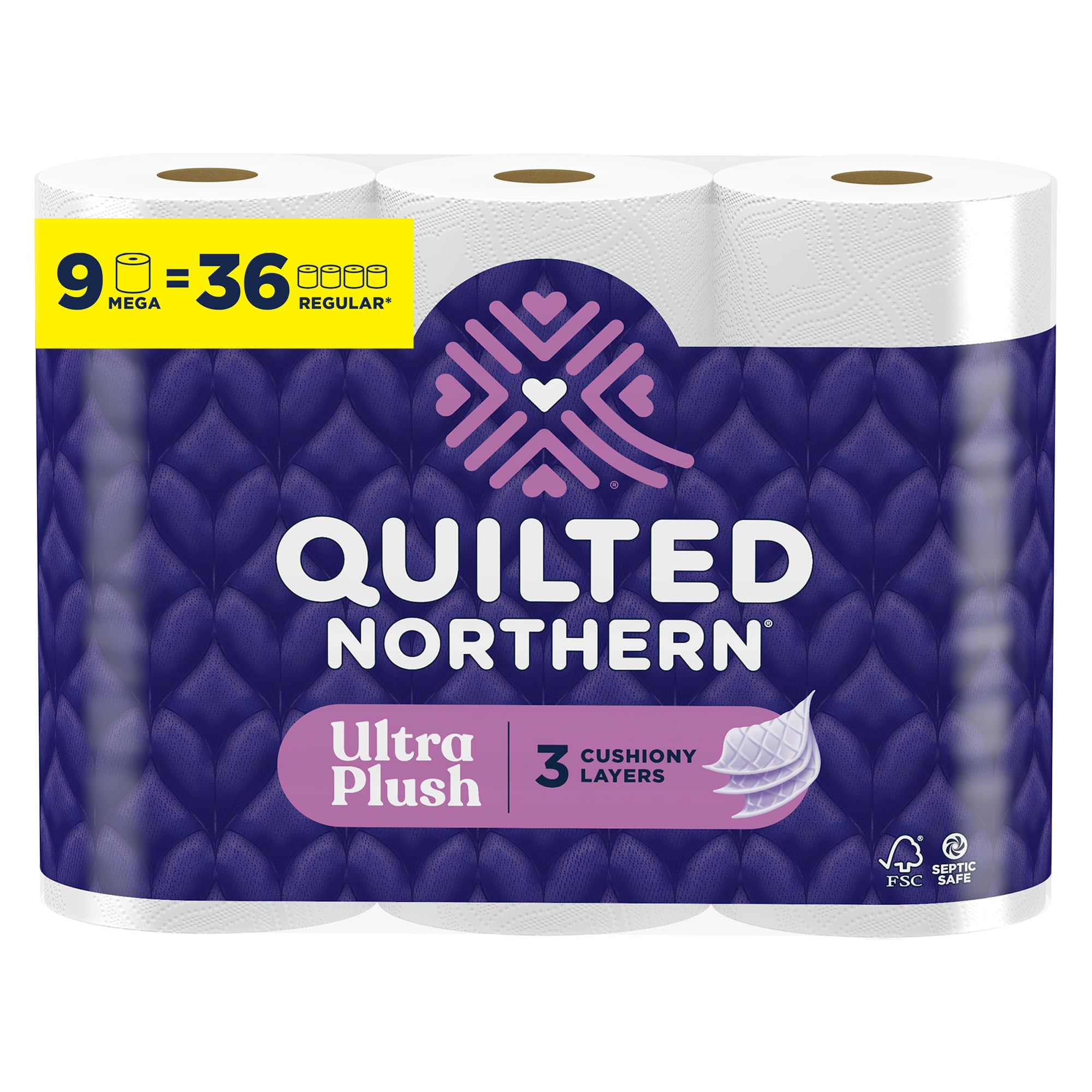 Quilted Northern Ultra Plush Toilet Paper, 9 Mega Rolls = 36 Regular Rolls, 3X Thicker*, 3 Ply Soft Toilet Tissue
