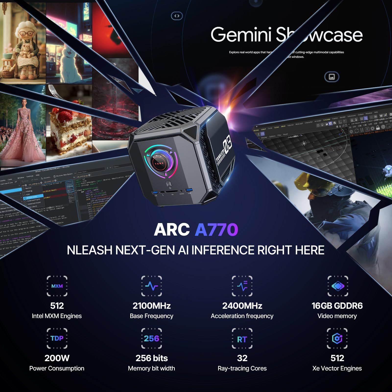 ACEMAGIC M1A Pro Mini Workstation AI, Intel i9-13900HK, Intel Arc A770, Mini PC 32 GB DDR5, 1 TB SSD, Schermo Quadruplo 4K/8K, Windows 11 Pro Mini Computer per Lavoro, Gaming e Creazione Contenuti