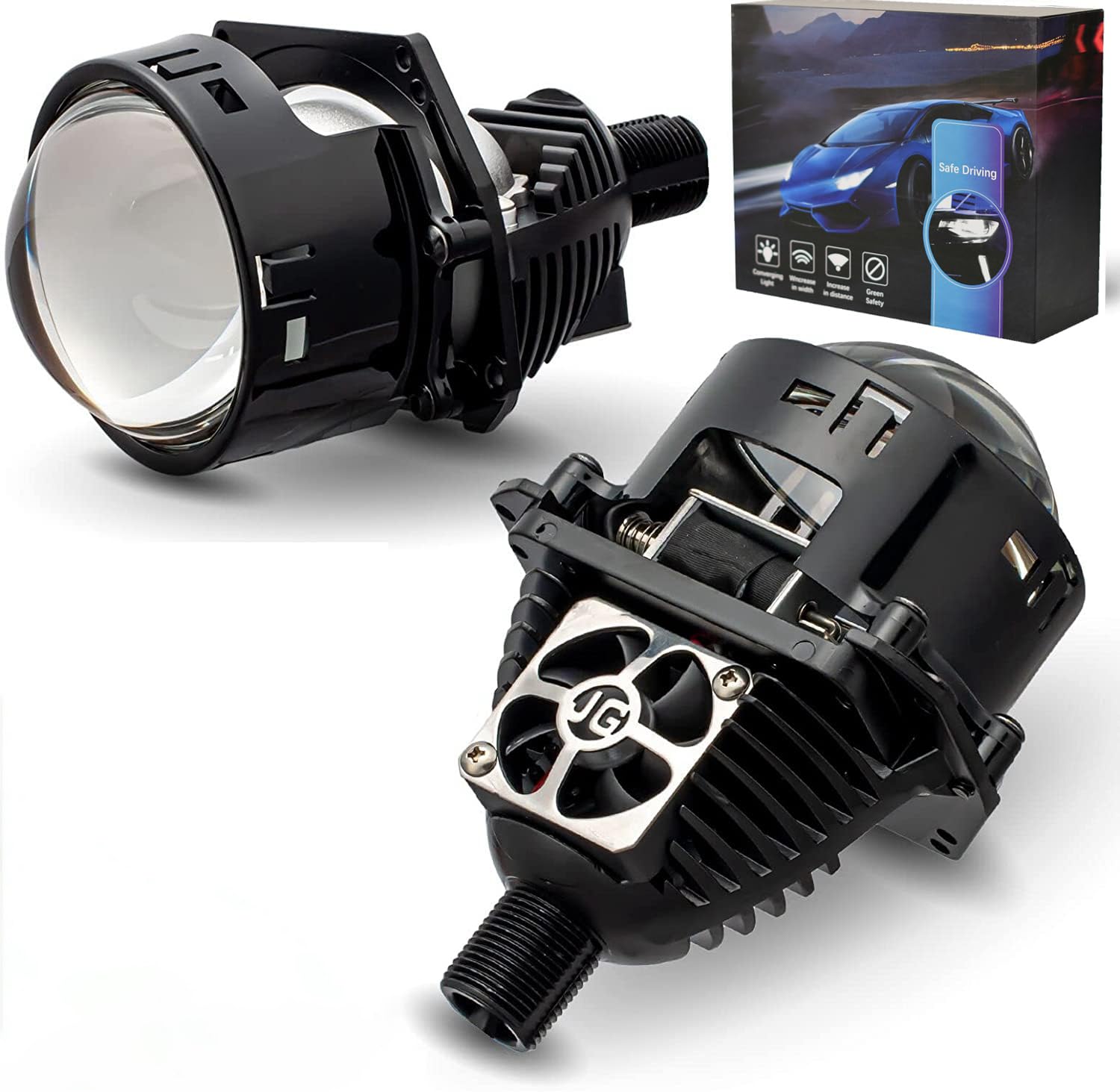 3.0 Inch BI Projector Lens Car Retrofit Kit with High Low Beam Function-6000K White 25,000lm Focus Beam Clear Cut off Line No Blind Oncoming Car Upgrade Bi-Xenon Projector Lens