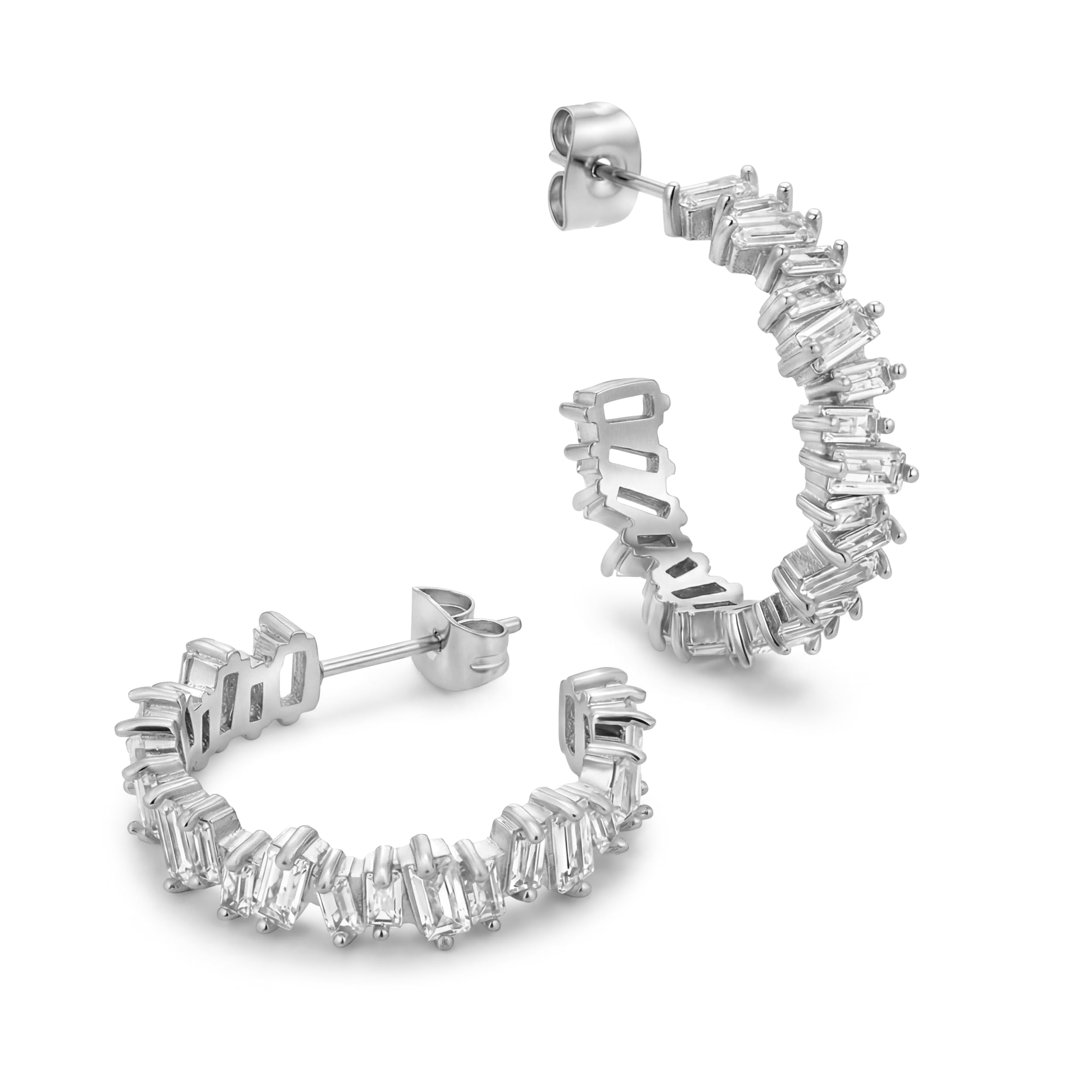 PAUL VALENTINE - Damen Ohrringe Edelstahl - mit Zirkonia Stein - Baguette Creole