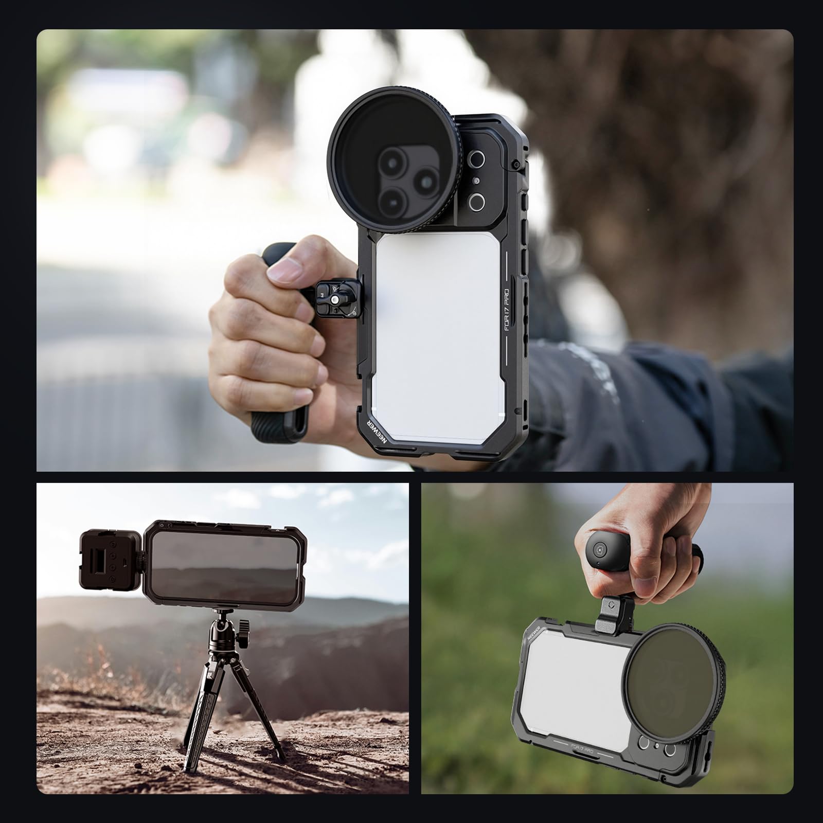 NEEWER Kit de Jaula de teléfono Compatible Solo con iPhone 17 Pro, Accesorios estabilizadores de Video con Anillo de Filtro de 67 mm, Placa Trasera de Lente de 17 mm, Adaptador de Montaje en T, Dos