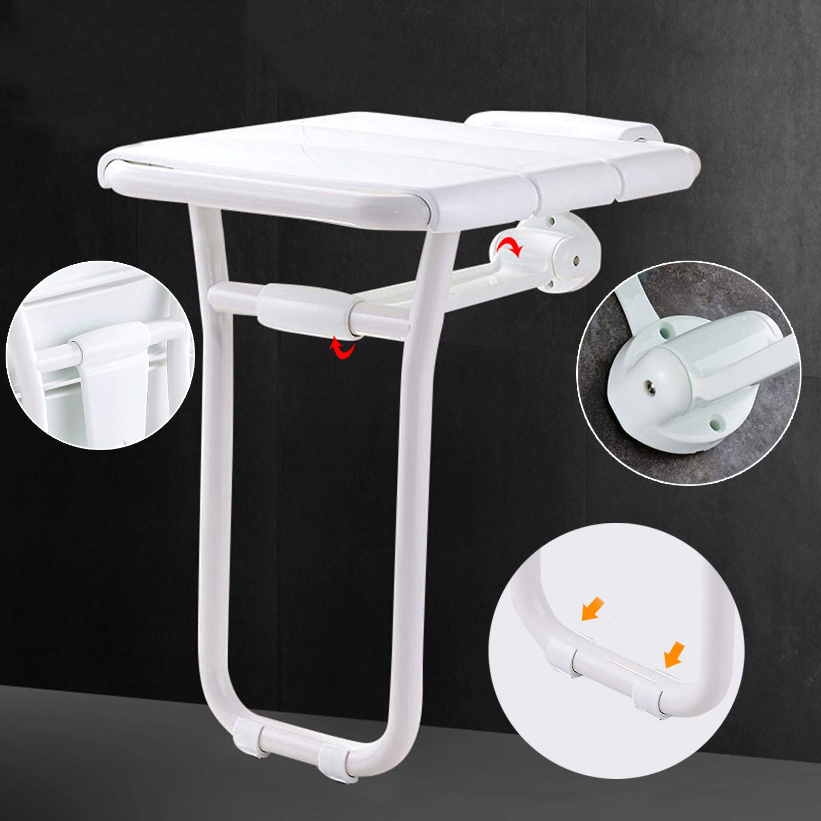 Asiento de Ducha Plegable, Taburetes de Ducha de Pared Plegables, Ducha Abatible con Patas Plegables y Estructura de Acero Inoxidable Capacidad de Carga Máxima 200 Kg