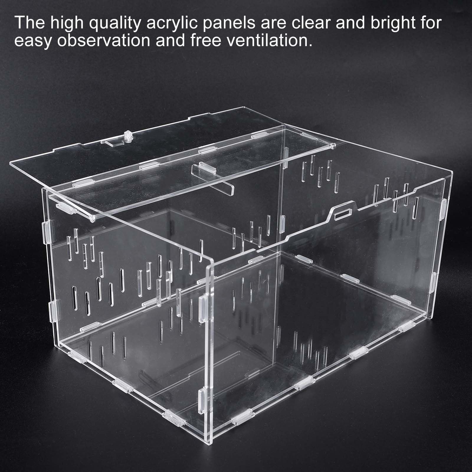 Boîte d'alimentation en acrylique pour reptiles, escargots, terrariums et insectes - Boîte de transport pour tortues d'eau, araignées, hamsters et ermites