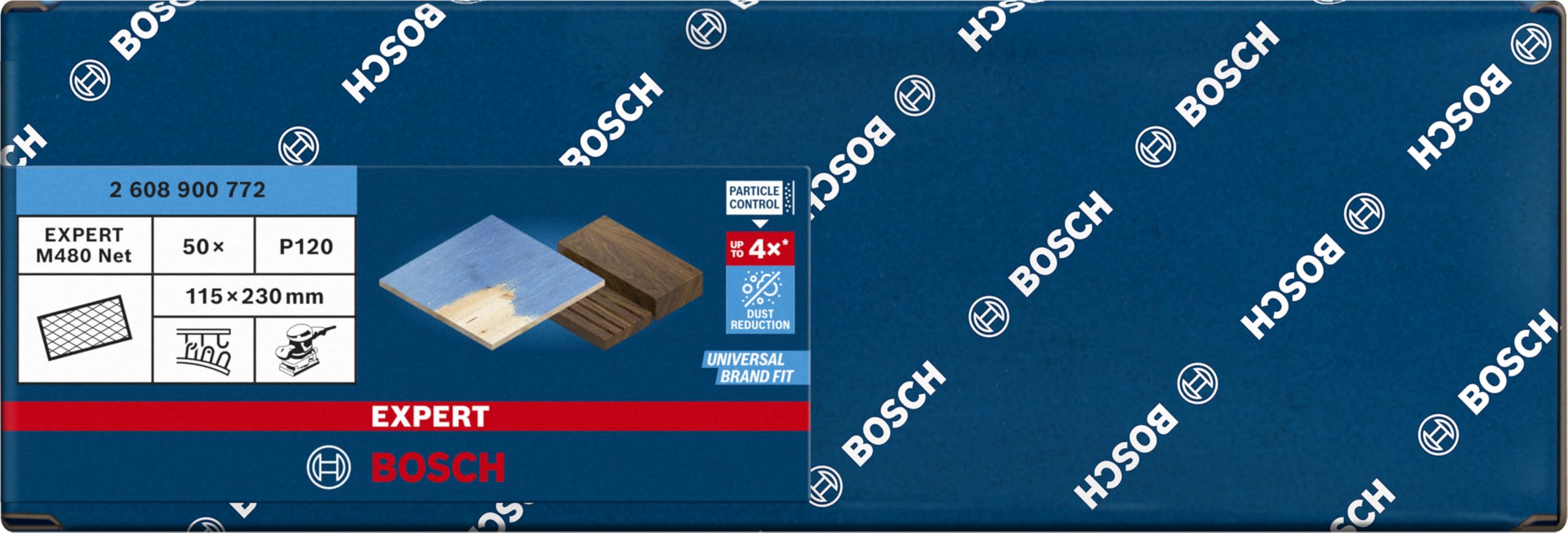 Bosch Professional 50 x Mallas de lija Expert M480, para Madera dura, Pintura sobre madera, 115 x 230 mm, Grano 120, Accesorios Lijadora orbital