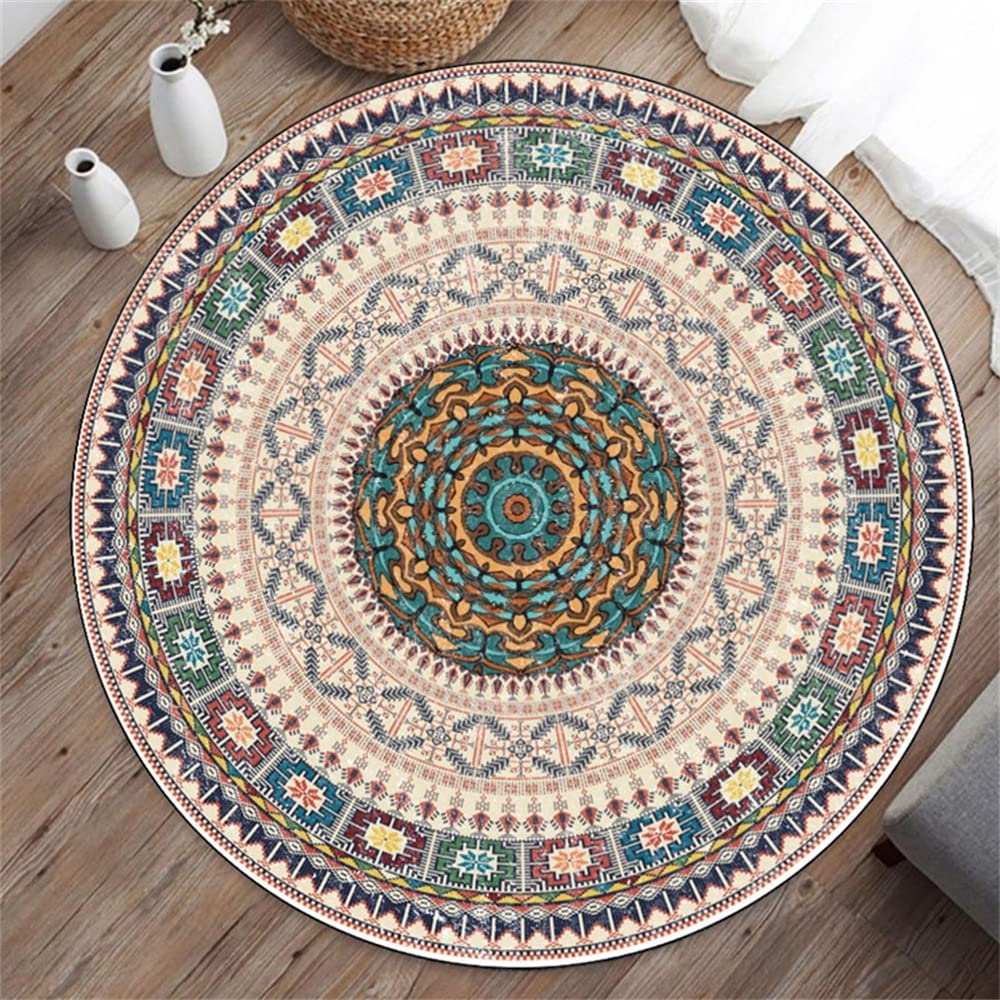 Tapis rond salon moderne 140 cm tapis terrasse extérieur mandala