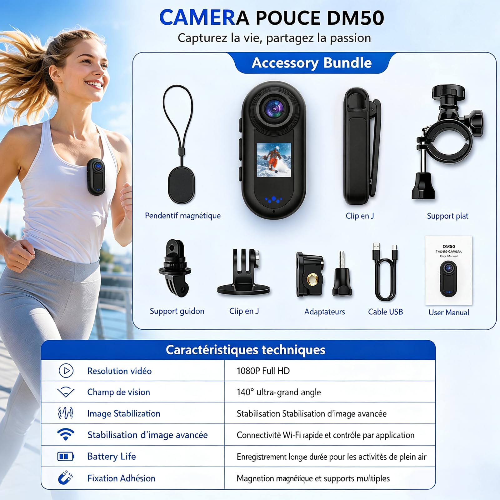 Mini caméra 2K, caméra d'action portable avec étui de charge magnétique, caméra POV au format pouce, support pour caméscope portable de qualité supérieure n'importe où pour le travail