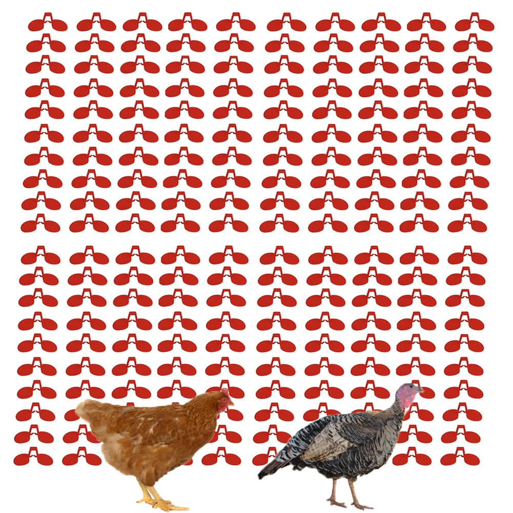 Occhiali per Pollo Senza ago, Maschere per Occhi durevoli per pollame Fagiano, Occhiali Anti-Becco per Galline e Galline per Galline e Uccelli 200pz Red Medium