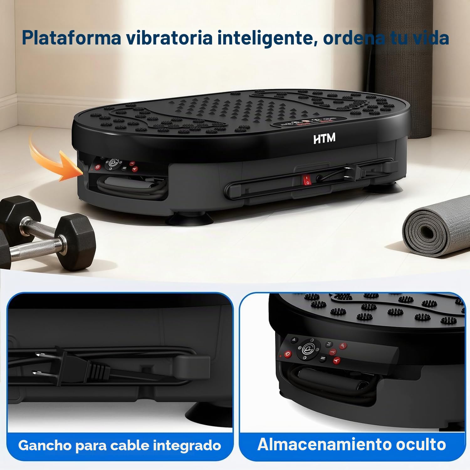 HTM Plataforma Vibratoria con Mando A Distancia, 120 Niveles De Velocidad, 9 Modos De Programa, Temporizador De 15 Minutos, Capacidad Máxima De 136 Kg, Vibration Plate Muscular Silenciosa y Compacta