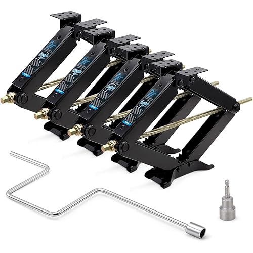 Kohree 9500lbs RV Stabilizer Jacks for RV Travel Trailer Camper, Set of 4, Heavy Duty Scissor Jacks Kit with Crank Handle and Drill Bit, Max Lifting Height 24"
