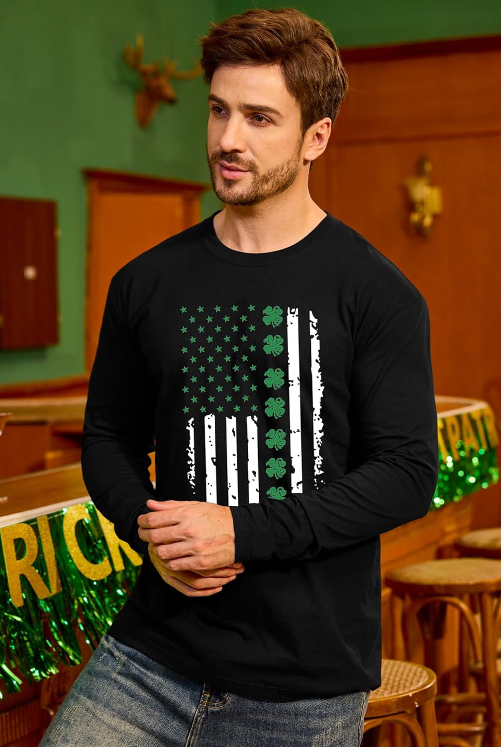 Arvilhill Mens St Patrick's T-Shirt Cotton Soft Long Sleeve Crewneck Shamrock Irish Shirts (S-3XL) - Image 5