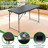Vista 7 de BestOffice Mesa de picnic plegable de 4 pies, mesa de plástico plegable para eventos de fiesta, color negro
