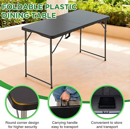 Miniatura 7 de BestOffice Mesa de picnic plegable de 4 pies, mesa de plástico plegable para eventos de fiesta, color negro