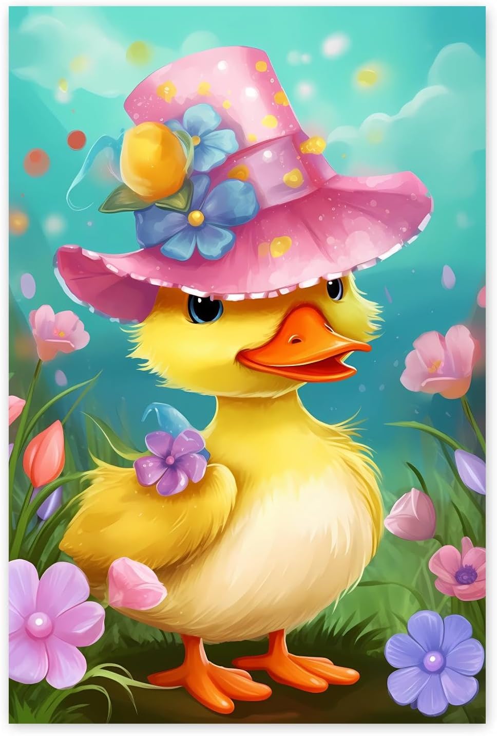 GUAIEUW Frameless Canvas Pink Hat Duck Diamond Painting Kit DIY 5D Full Round Diamond HD Picture Diamond Dot Painting Art Craft Gift, Wall Decor Room Office Hangable 20x30 Inch