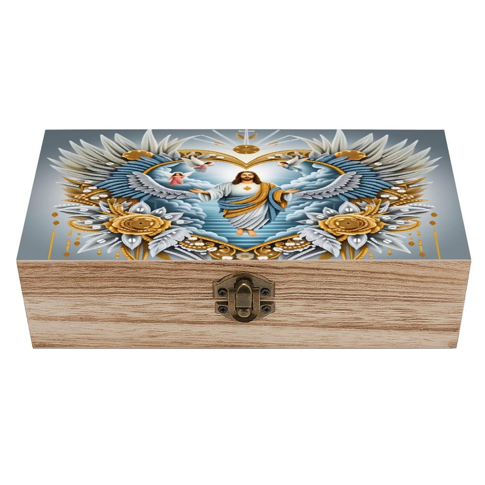 asbwuo Sacred Heart Glow Vintage Wooden Keepsake Box