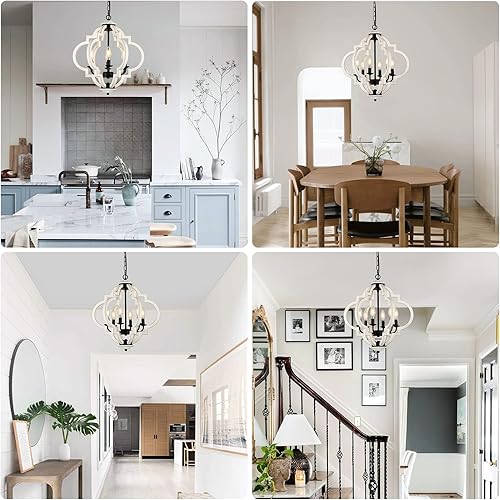 Miniatura 6 de Eayaya Lámpara de comedor sobre mesa, 6 lámparas de casa de campo para dormitorio, iluminación colgante de cocina de madera envejecida sobre la