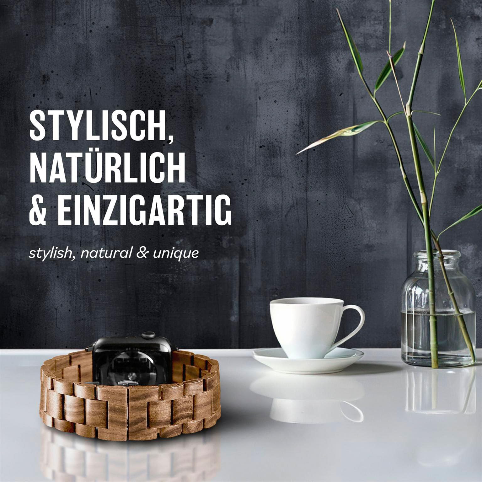 ONEFLOW Timber Strap Bracelet à maillons en bois pour homme avec boucle déployante Bracelet en bois iWatch classique