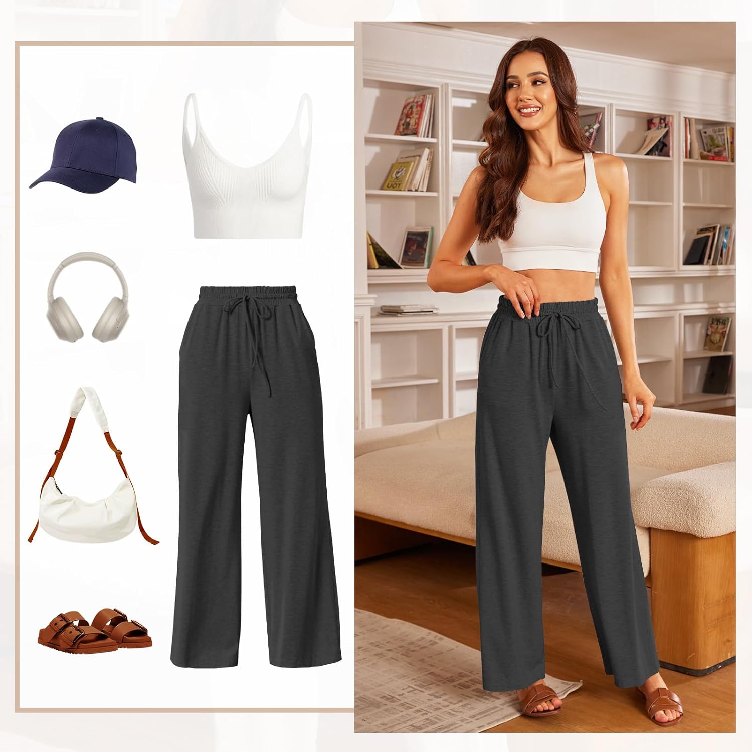 SEMARO Womens Casual Wide Leg Pajama Pants Soft High Waisted Yoga Palazzo Sweatpants Loose Comfy Lounge Pants with Pockets - Image 2