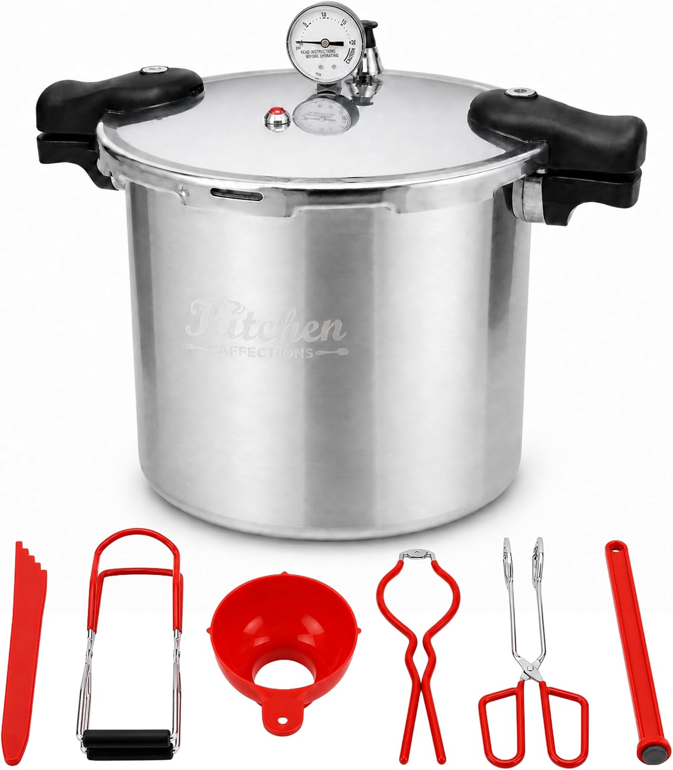 24 Quart Pressure Canner Kit with Gauge, 10 & 15 PSI Weights, 2 Racks & 6 Canning Tools, Aluminum Canner for Induction, Gas & Electric Stoves