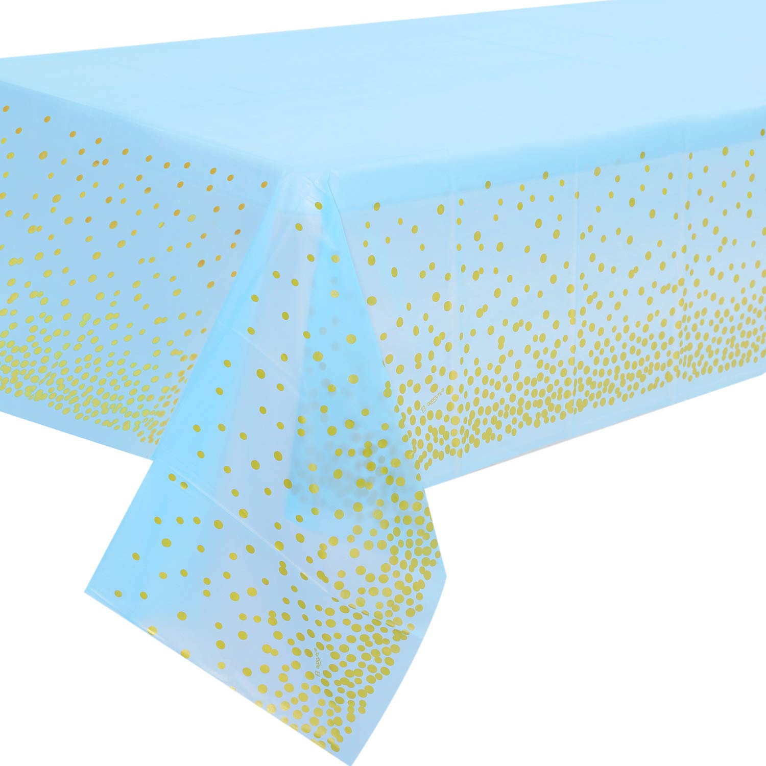 Duocute Blue and Gold Party Tablecloth Disposable for Rectangle Table, Gold Dot Confetti Rectangular Plastic Table Cover, for Baby Shower, Boy Birthday, Tea Party, 137cm x 274cm, Pack of 2 — image 1